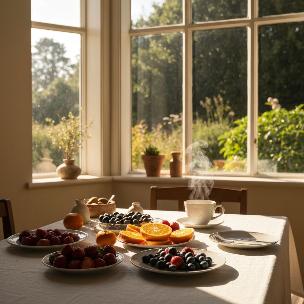 O masă liniștită cu fructe proaspete